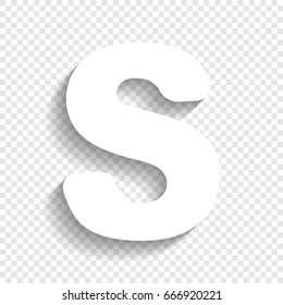 Letter S sign design template element. Vector. White icon with soft shadow on transparent background.