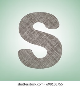 Letter S sign design template element. Vector. Brown flax icon on green background with light spot at the center.