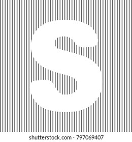 Letter S sign design template element. Vector. White icon on grayish striped background. Optical illusion.