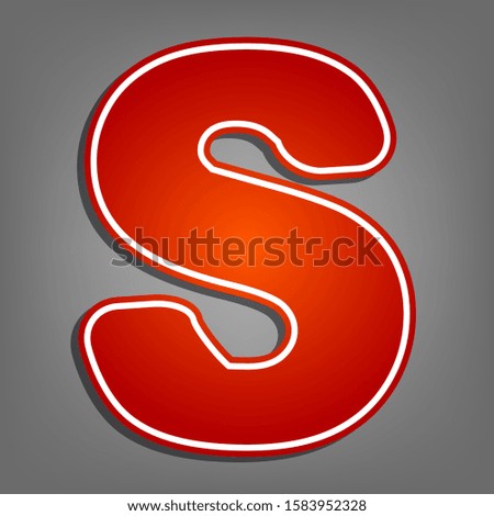 Letter S sign design template element. Flat red icon with linear white icon with gray shadow at grayish background. Illustration.