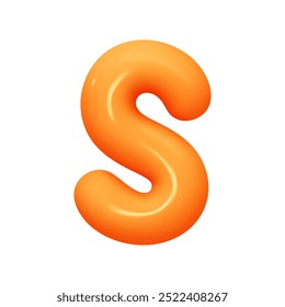 letter S. letter sign orange soft color. Realistic 3d design in cartoon balloon style. Isolated on white background. vector illustration