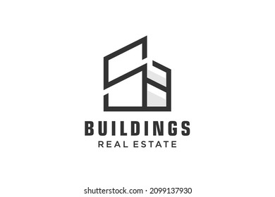 Letter S Simple modern building architecture logo design with line art skyscraper