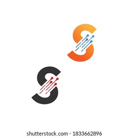 Letra S logotipo técnico simple con estilo de línea de circuito plantilla de icono