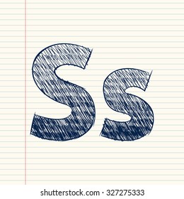letter S sketch in a notebook