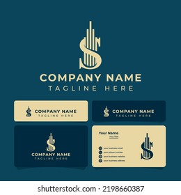 Logotipo de la letra S rascacielos, adecuado para cualquier inmueble o empresa de construcción con S inicial.