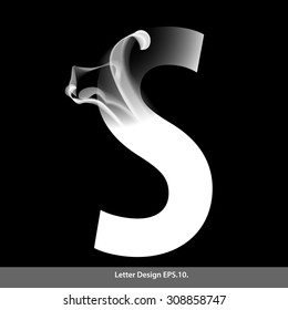 Letter S with smoke waves. Vector illustration. You can easily change the background color without having to do with character and smoke.