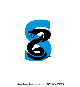 la letra S y el logotipo de la serpiente, silueta negra de las ilustraciones del vector de serpientes