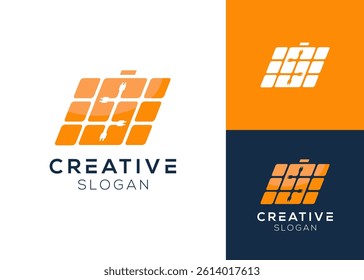 Letter S with solar panel, battery and sun logo design for electricity, energy and natural energy