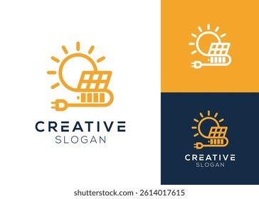 Letter S with solar panel, battery and sun logo design for electricity, energy and natural energy