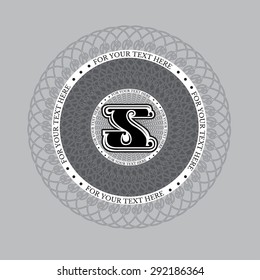 Letter s in spirograph circle frame from lines pattern. Royal monogram luxury style