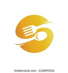 Letter S with Spoon and Fork Logo, Tableware logo, Fast food restaurant logo