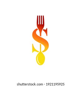 Letter S Spoon and Fork Logo Design Vecktor