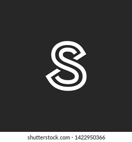 Letter s ss minimalist art monogram. Creative Design vector linear for Title, Header, Lettering, Logo. Modern Two Monogram for corporate Business. Labyrinth Line art style on black  background. 