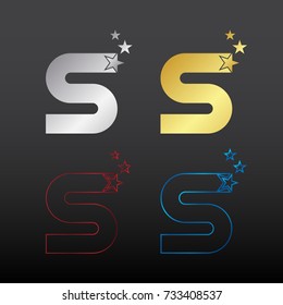 Letter S Star logotype with Metallic texture, Metal Glossy, Gold and Silver, Steel, Beautiful Luxury, Fashion, Jewelry, Beauty Salon, Cosmetics, Magic Logo for your Corporate identity