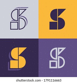 Conjunto de logotipo del esténcil de la letra S. Iconos planos perfectos para usar en cualquier etiqueta militar, logos deportivos, carteles de graffiti, identidad de construcción, etc.