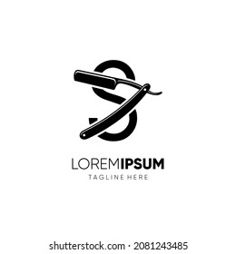 Letter S Straight Razor Logo Design Vector Icon Graphic Emblem Illustration Background Template