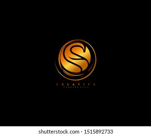 Letter S Stylized Rounded Circle Shape Monogram Gold Color Logo