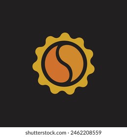 letra s sun Vector con logotipo de taza y curvas simples de grano de café 