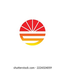 Letter S sunset, shine geometric symbol simple logo vector