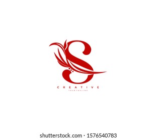 Letter S Swoosh Red Monogram Flourishes Logotype