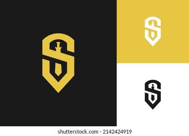 letter s sword and shield logo design vector	