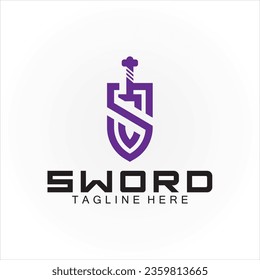 Diseño del logotipo de la espada y el escudo de la letra S 