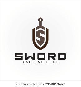 Diseño del logotipo de la espada y el escudo de la letra S 