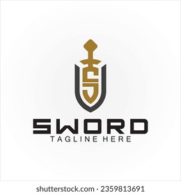 Letter S sword and shield logo design 