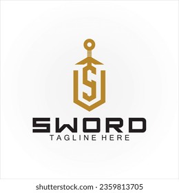 Letter S sword and shield logo design 