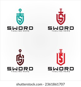 Letter S sword and shield logo design 