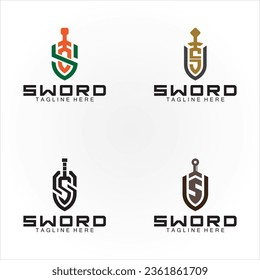 Letter S sword and shield logo design 