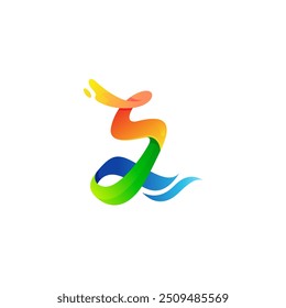 letter S symbol and sea waves, 3d colorful design