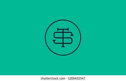 LETTER S AND T LOGO WITH CIRCLE FRAME FOR LOGO DESIGN OR ILLUSTRATION USE