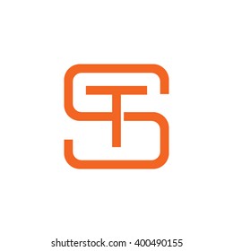 letter S and T monogram square shape logo orange