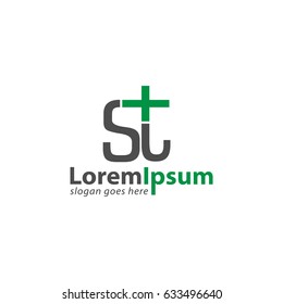 Letter S, T, ST design logo with green plus vector