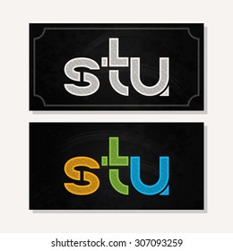 letter S T U logo alphabet chalk icon set background