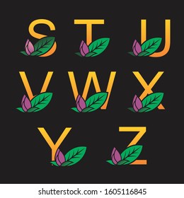 Letter S, T, U, V, W, X, Y & Z with Leaf and Lotus Flower. Typography. For Company or Business Logo. Vector Template.