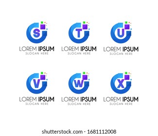 Letra S, T, U, V, W, diseño del logotipo vectorial X. Con el concepto de tecnología. Plantilla de icono colorida. Perfecto para la identidad de su empresa