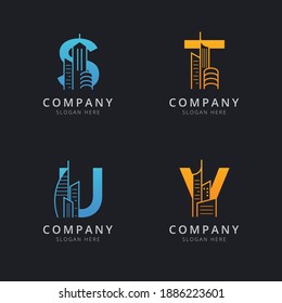 Letra S T U y V con plantilla de logotipo de construcción abstracta
