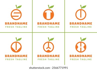 Letter S T U V W X Orange Citrus Logo, symbolizes freshness, nature, and organic