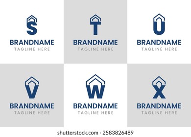 Letter S T U V W X Home Real Estate Logo, represent a house or property structure