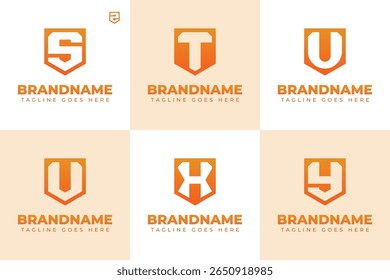 Letter S T U V X Y Z Shield Logo Set, symbolizing strength, protection, and trust