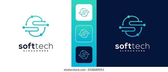 Letter S tech letter design. abstract dot connection cross vector logo icon circle logotype