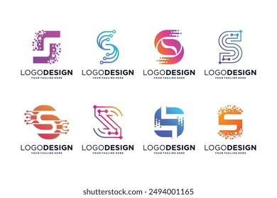 Letter S tech logo design. Digital, connection, and science logo concept