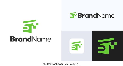 Letter S tech logo design vector template, simple modern icon illustration, green coloring