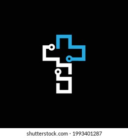 Letter S Techno Cross Logo design concept
