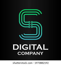 Letter s technology or digital logo template illustration. there are line letter with dot. suitable for technology, multimedia.