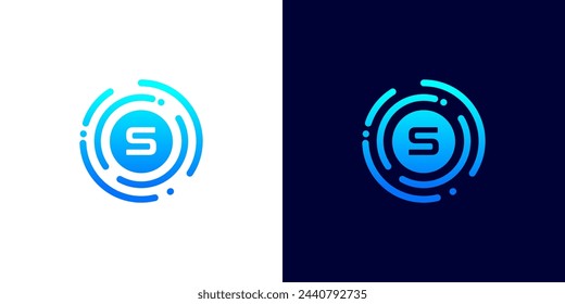 Letter S technology logo with circuit board line style circle for digital,data,connection