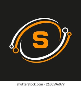 Letter S Technology Logo Combine with Technology Cable Vector Template
