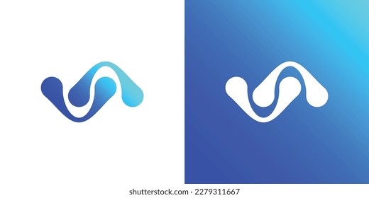 Plantilla de diseño del logotipo de la tecnología de la letra S sobre fondo blanco y azul